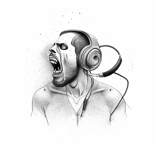 Guy With A Headphones Emerging From Ripped Body Screaming