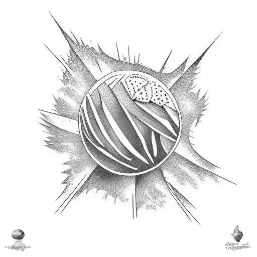 Old School Tattoo Of A Palm And Near A Broken Coconut And All This Should Be On A Small Island