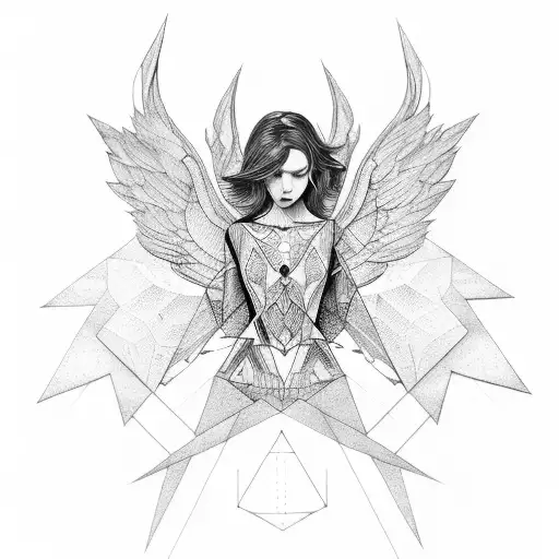 Fallen Angel With Geometric Lines Surrounding
