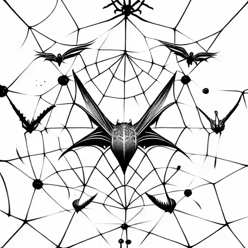 Unalome Symbol Along With Bat Wings Spiralled By Spiderwebs