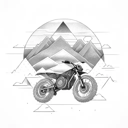 A Turtle Riding A Dirt Bike Through A Geometric Mountain Range