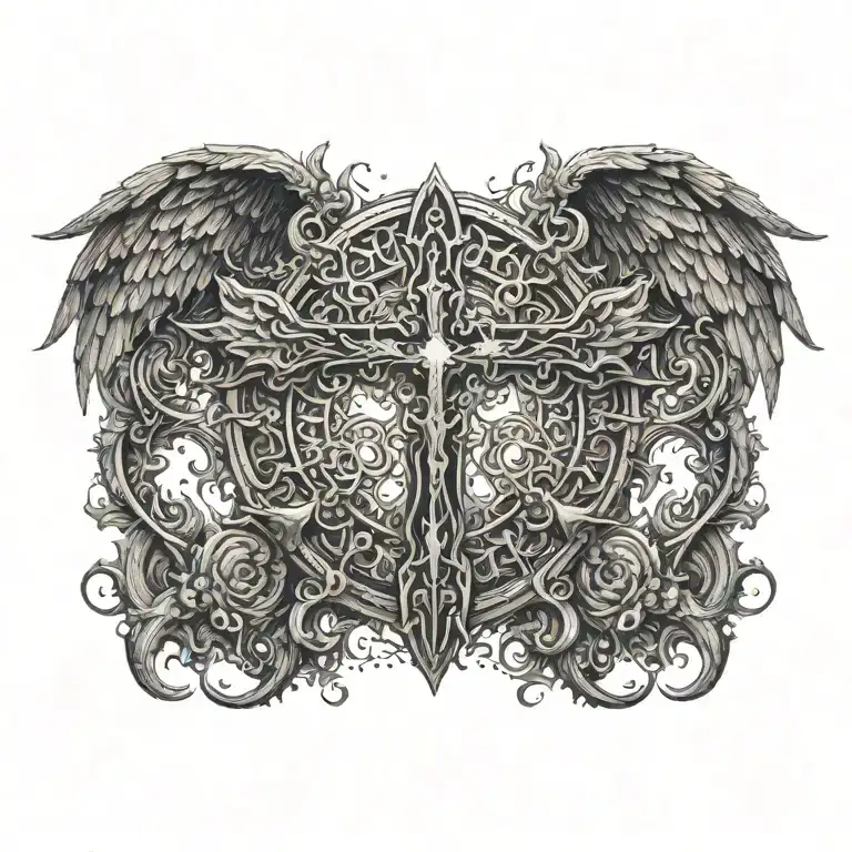Cross In The Center Angels And Demons On Each Side