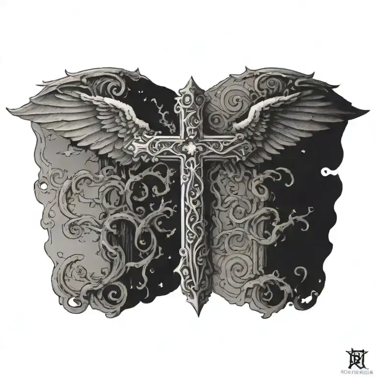 Cross In The Center Angels And Demons On Each Side