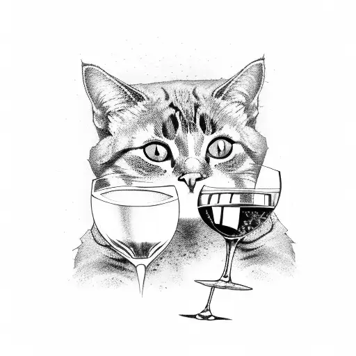 Cat Drinking A Glass Of Wine
