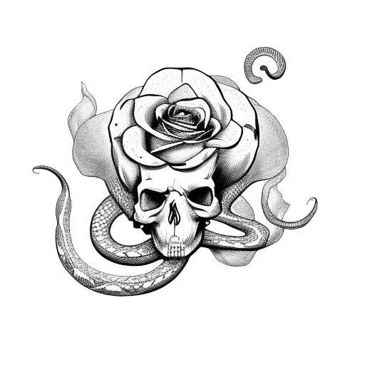 Snake On A Skull With Roses