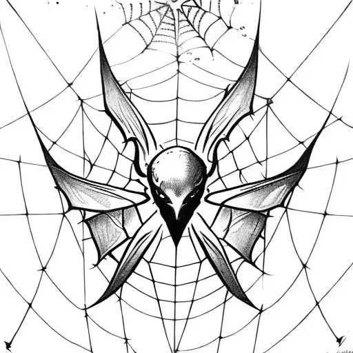 Unalome Symbol Along With Bat Wings Spiralled By Spiderwebs