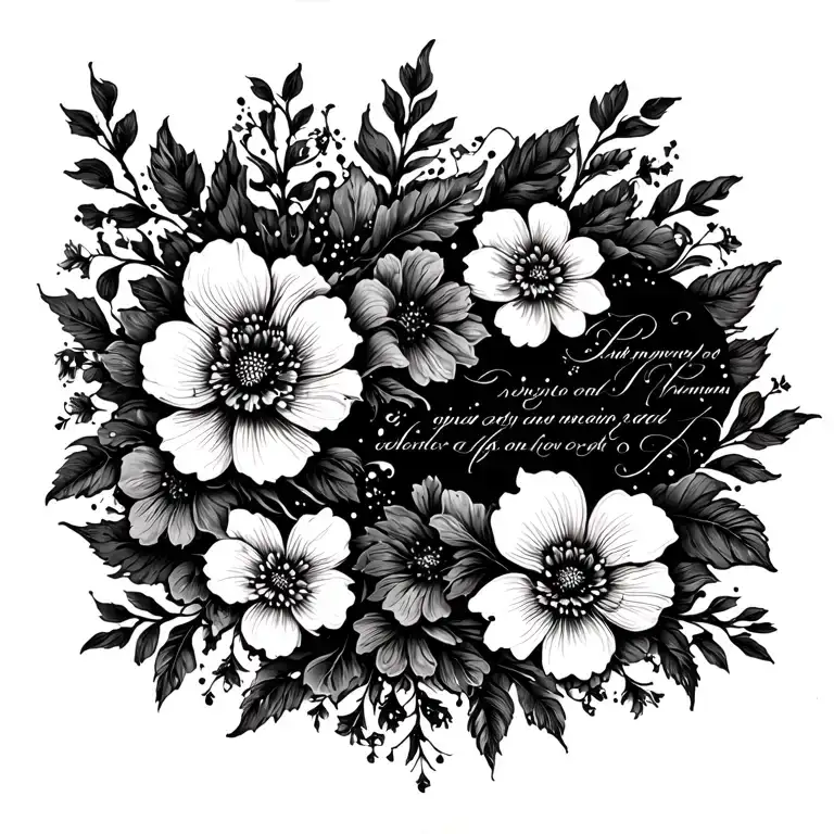 Spirituell Back Tattoo With Script And Flowers With Linings Tall