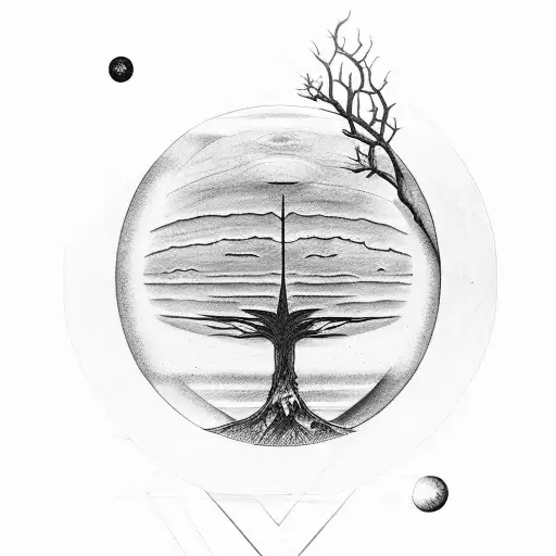 Saturn With Geometry And Tree Of Life