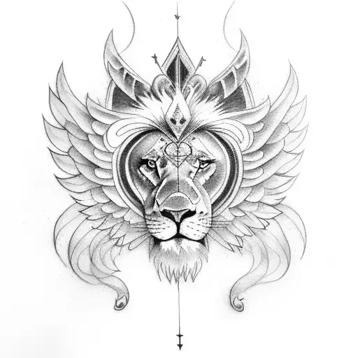A Tattoo Of A Lion With Wings And A Halo