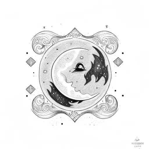 Crescent Moon With Face And Sparkles