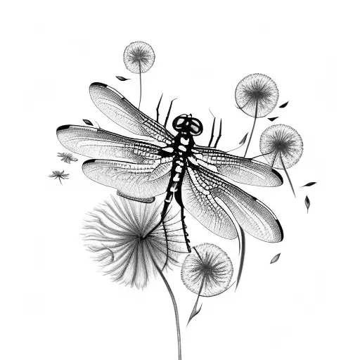 Dragon Fly With Dandelions Stardust