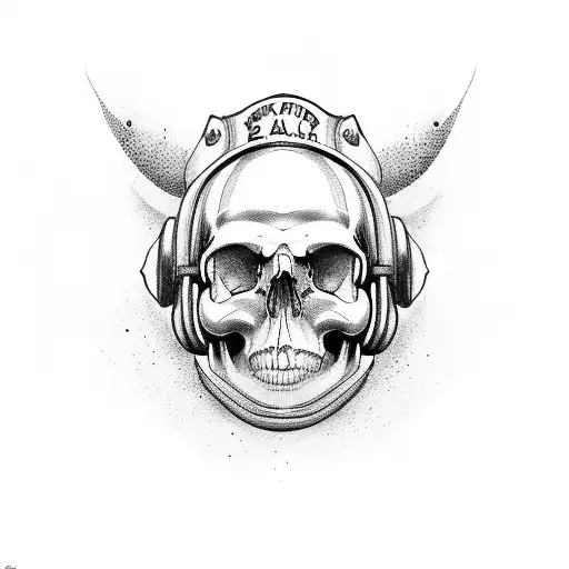 A Minimalist Tattoo Of A Skull Head Wearing A Firefighter Helmet