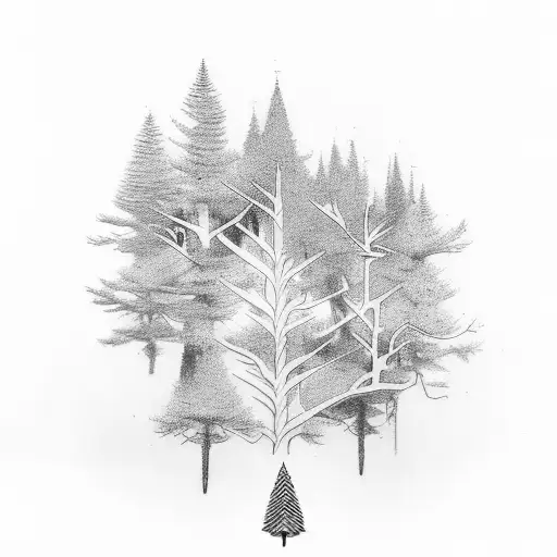 Vertical Tatto Pine Tree No Background