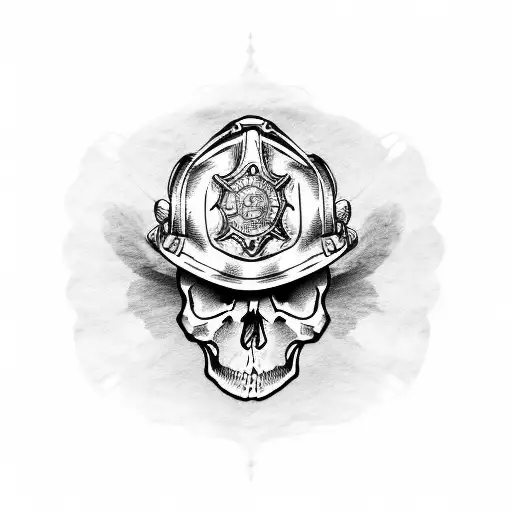 A Skull Head Wearing A Firefighter Helmet With Metal Wings