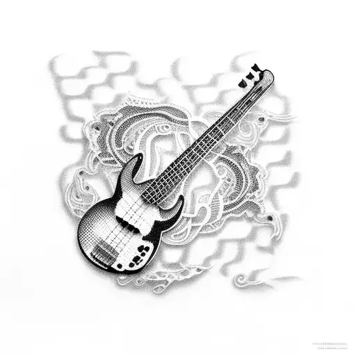 A Bass Guitar With Intricate Dotwork Patterns