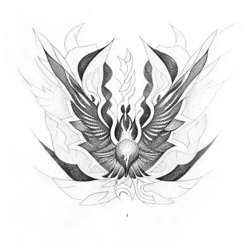 Symmetric Pheonix Bird Wings With A Geometric Patterns Surrounding