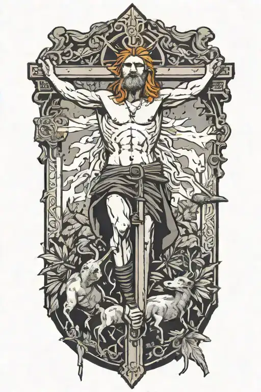 Man With Orange Hair And Blistered Face Riding Collared Peccary On A Crucifix With A Gun In Jungle