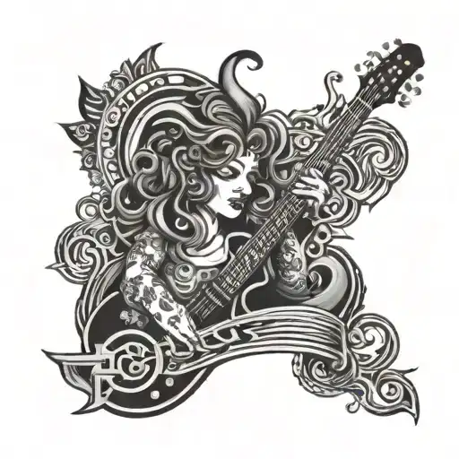 A Rock Music Themed Sleeve With Medusa And A Guitar