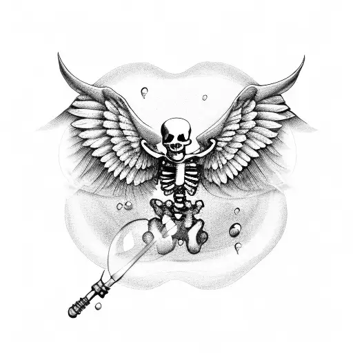 Skeleton With Wings Blowing Bubbles