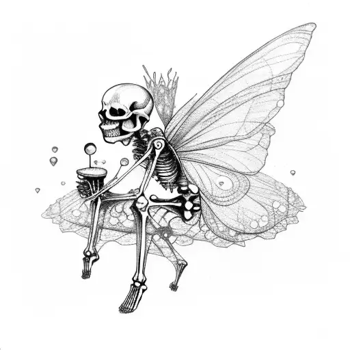 Skeleton With Fairy Wings Blowing Bubbles
