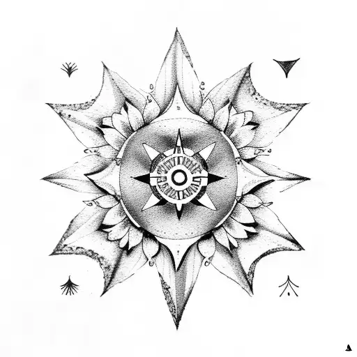 Side Face Lady Flower And Compass