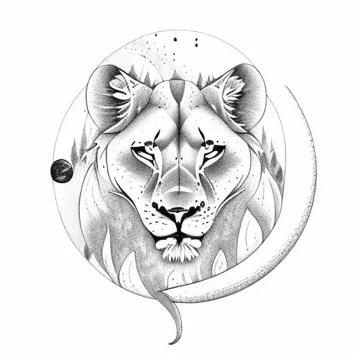 Lioness With The Moon Behind It