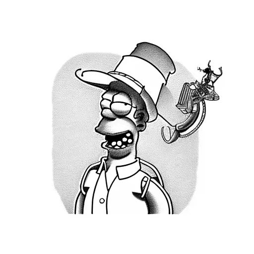 Homer Simpson With Giant Foam Cowboy Hat And Airhorn