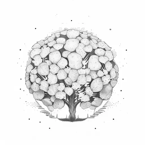 Field Of Flowers With A Big Tree