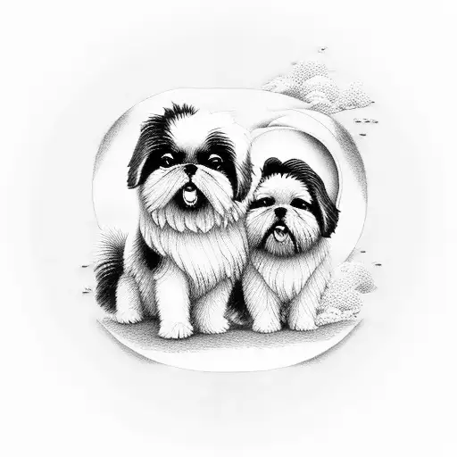 Black Shih Tzu And White Japanese Spitz As Yin Yang