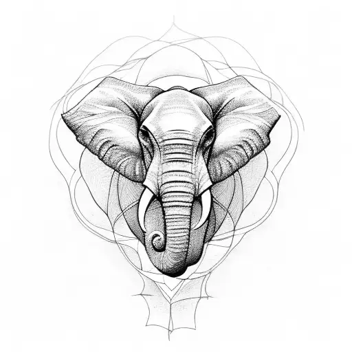 Fine Line Elephant Head With Flowers