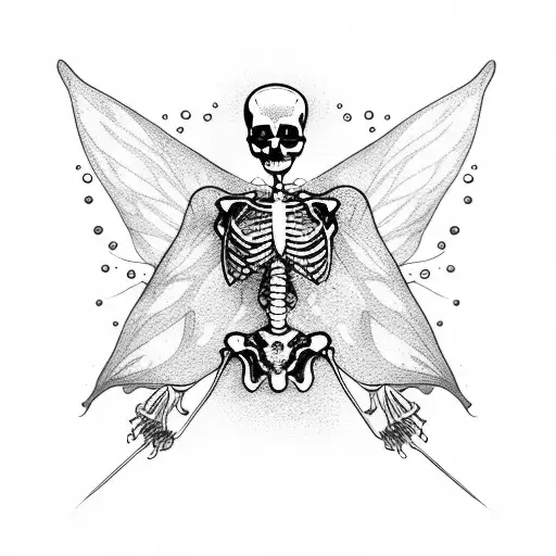Minimalist Skeleton With Fairy Wings Blowing Bubbles