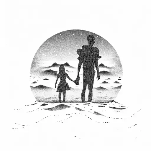 A Silhouette Of A Family Holding Hands On A Beach At Sunset