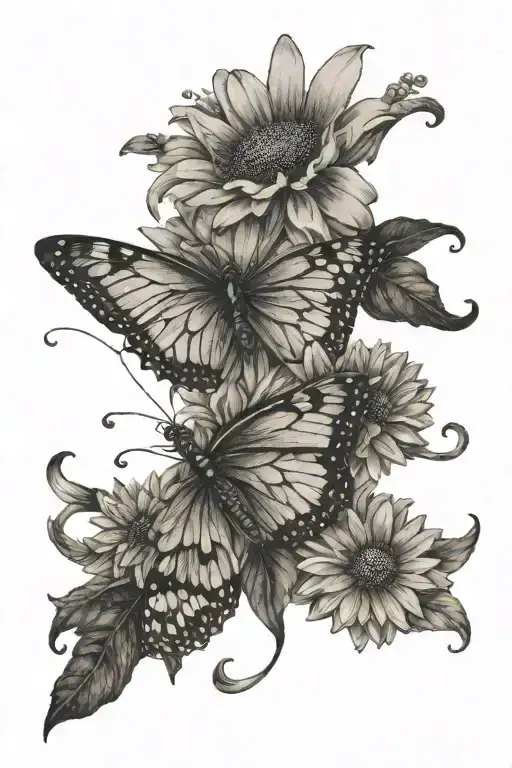 Butterfly On Top Of A Daisy With A Treble Clef In The Background