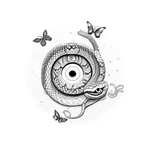 A Snake Wrapped Around A Vinyl Record With Butterflies Flying Out