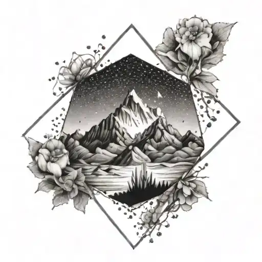 Black And Whit Desert Clear Nigh Landscape Tattoo Inside A Diamond Shape