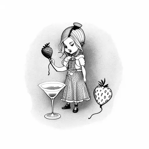 Girl With Balloon Drinking Beer With A Strawberry In The Background