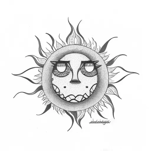 Field Of Flowers With A Big Tree And The Sun Above