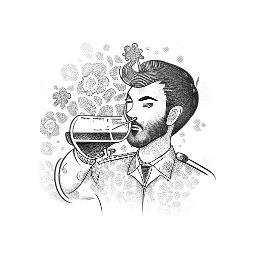 A Barman Pouring A Drink With Floral Patterns In The Background