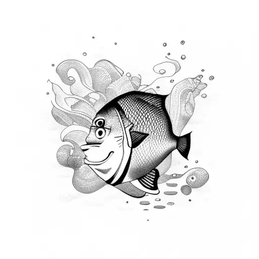 A Cartoonesque Simple Mix Of A Fish And A Coconut