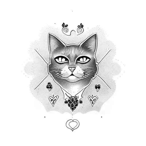 Cartoon Black Cat Inside Heart