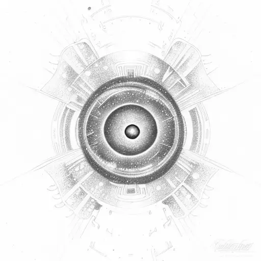 A Dotwork Design Of A Spaceship Flying Through A Nebula With A Wormhole In The Background