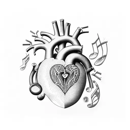 An Anatomically Correct Heart With Music Notes Flowing Out