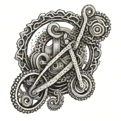 A Dotwork Design Of A Stylized Music Note Intertwined With A Bike Chain