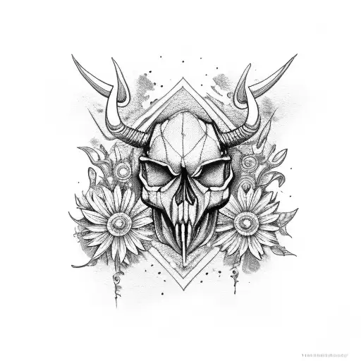 Taurus Skull With Flowers Feminine
