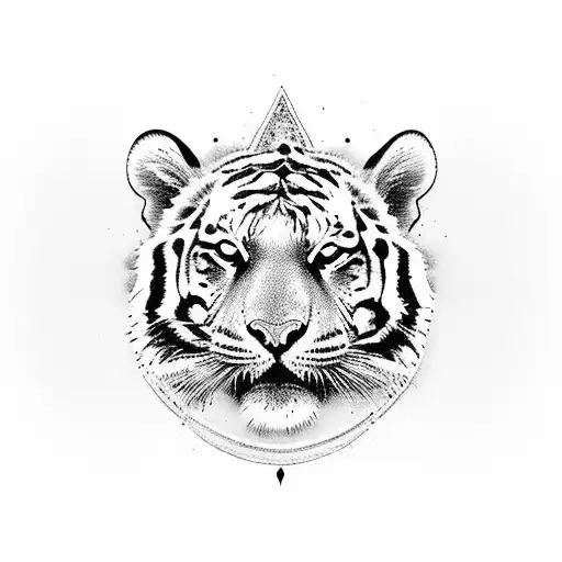 A Beach Scene With A Tiger Lounging Under A Palm Tree