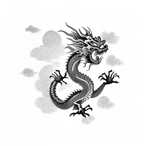 Chinese Dragon And Clouds