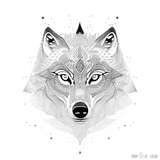 A Wolf Made Up Of Intricate Patterns And Symbols Representing Different Family Members