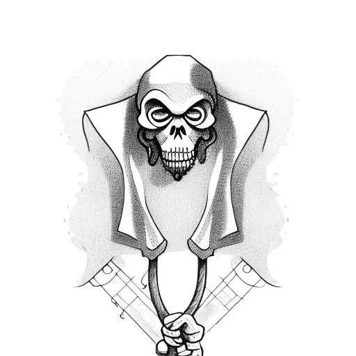 Cartoon Grim Reaper Holding A Potted Plan And Balloons