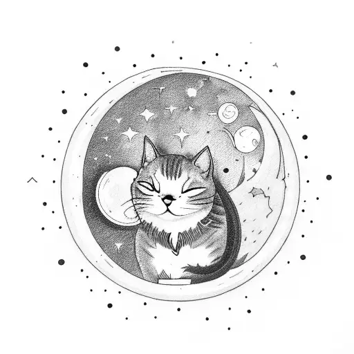 A Cat Sleeping On A Crescent Moonsurrounded By Stars