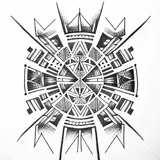 Forearm Tattoo With Geometric Elements In Aztec Style